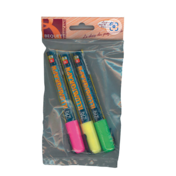 X3 FEUTRES FLUO ROSE/VERT/JAUN