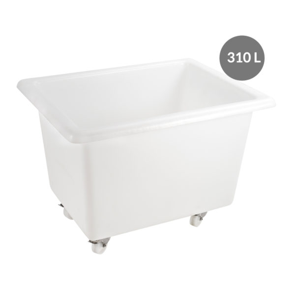 Bac grand volume 310 L - 2 roues fixes. 2 pivotantes avec freins - blanc