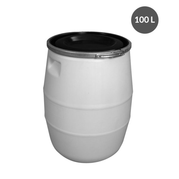 Fût 100 L + genouillère métal + couvercle - blanc