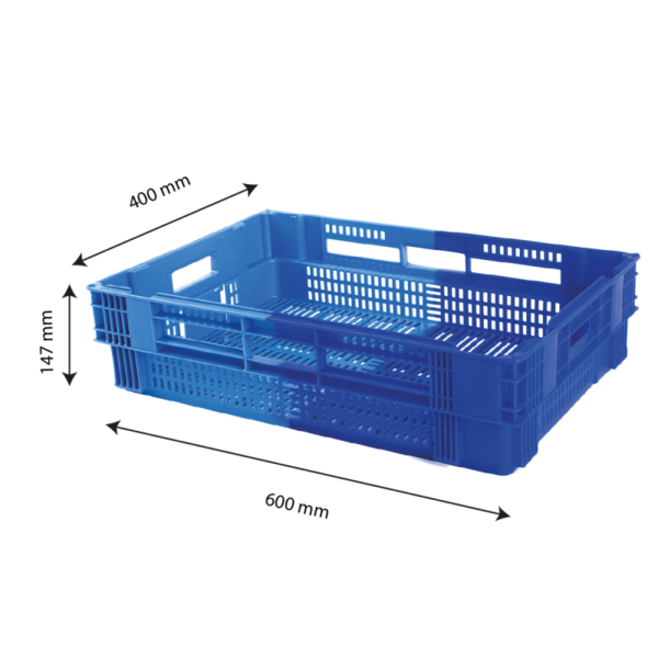 Caisse ajourée empilable emboitable 600 x 400  x 147 mm bicolore 26 L - bleu/bleu – Image 2
