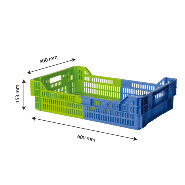 Caisse ajourée empilable emboitable 600 x 400 x 153 mm bicolore 27 L - bleu/vert – Image 2