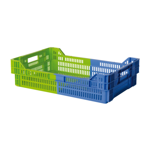 Caisse ajourée empilable emboitable 600 x 400 x 153 mm bicolore 27 L - bleu/vert