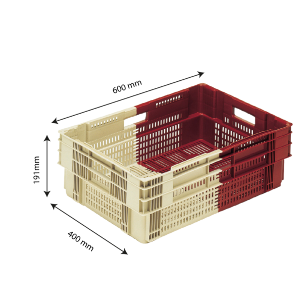 Caisse ajourée empilable emboitable 600 x 400 x 191 mm bicolore 35 L - bordeaux/ivoire – Image 2