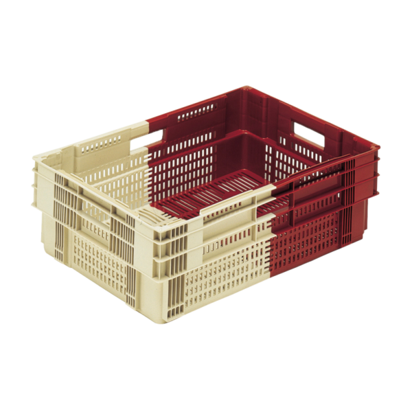 Caisse ajourée empilable emboitable 600 x 400 x 191 mm bicolore 35 L - bordeaux/ivoire