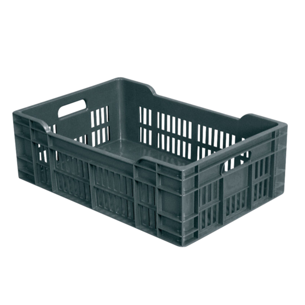Caisse ajourée fond plein 600 x 400 x 200 mm  40 L - gris