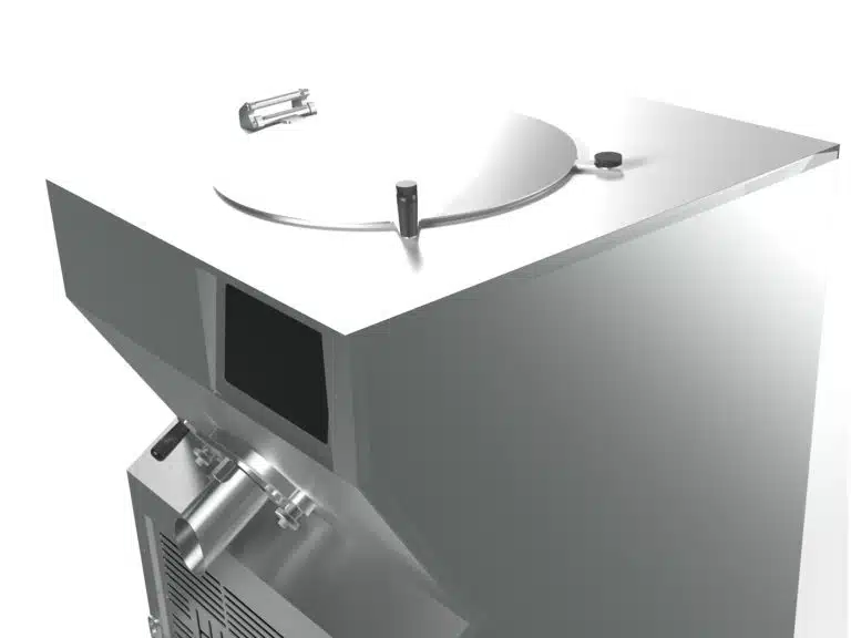 Pastocuiseur 60 litres vu de dessus avec focus sur le couvercle, sans les roulettes visibles.