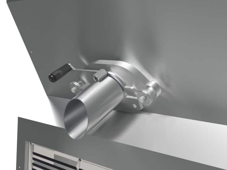 Vanne guillotine inox Hubert Cloix en gros plan pour recettes liquides et semi-liquides.