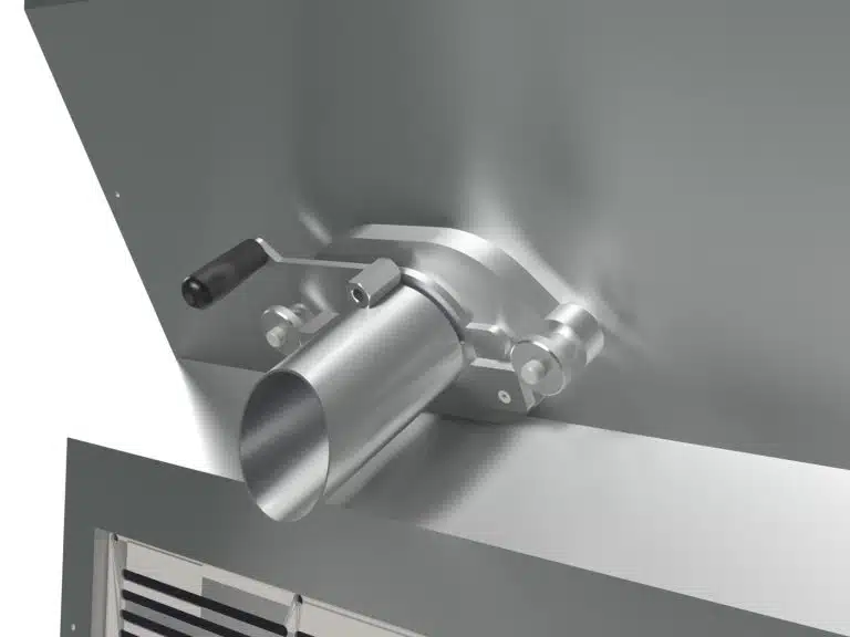 Vanne guillotine inox Hubert Cloix en gros plan pour recettes liquides et semi-liquides.