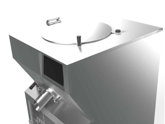 Pastocuiseur 60 litres vu de dessus avec focus sur le couvercle, sans les roulettes visibles.