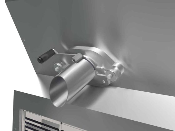 Vanne guillotine inox Hubert Cloix en gros plan pour recettes liquides et semi-liquides.